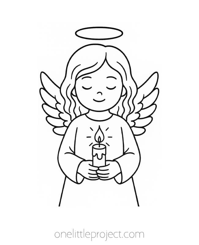 Angel Coloring Pages Angel Coloring Pages - peaceful and holding a candle
