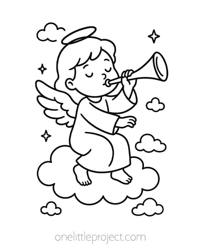 Angel Coloring Pages Angel Coloring Pages - blowing a trumpet