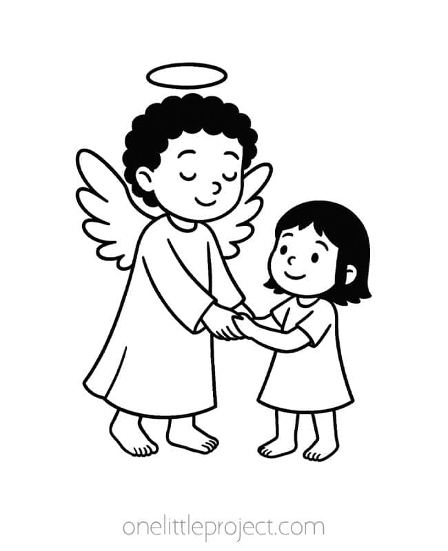 Angel Coloring Sheet Angel Coloring Sheet - guardian angel and child