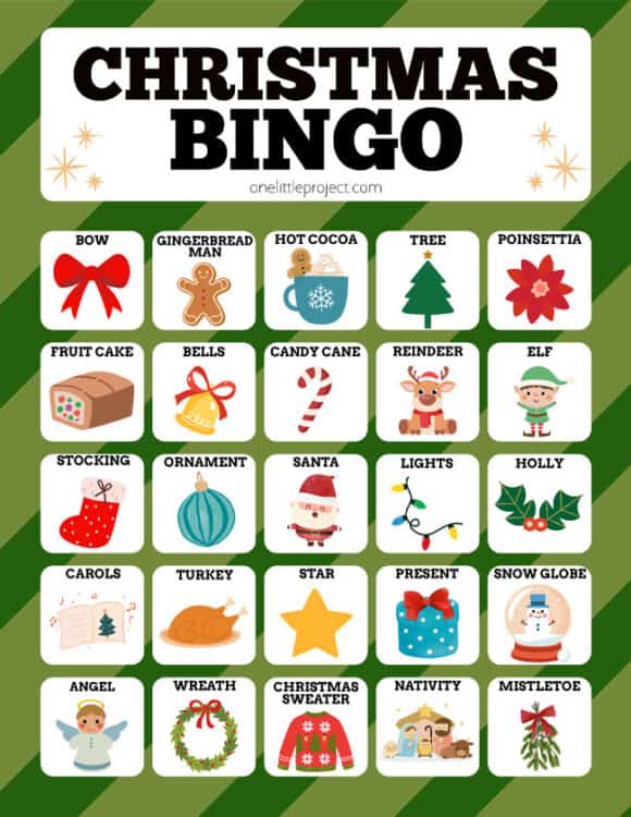 Christmas Bingo Cards - 5x5 Color Colourful Christmas bingo cards