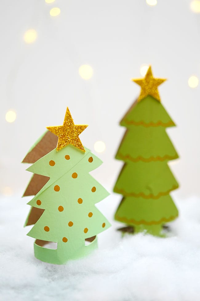Christmas Tree With Toilet Paper Rolls Christmas trees made with paper rolls in a winter scene