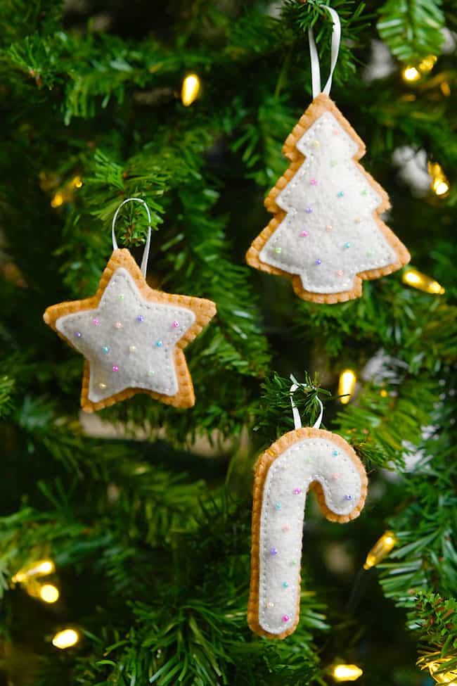 Felt Christmas Cookie Ornaments Cute felt ornaments with bead sprinkles on the Christmas tree