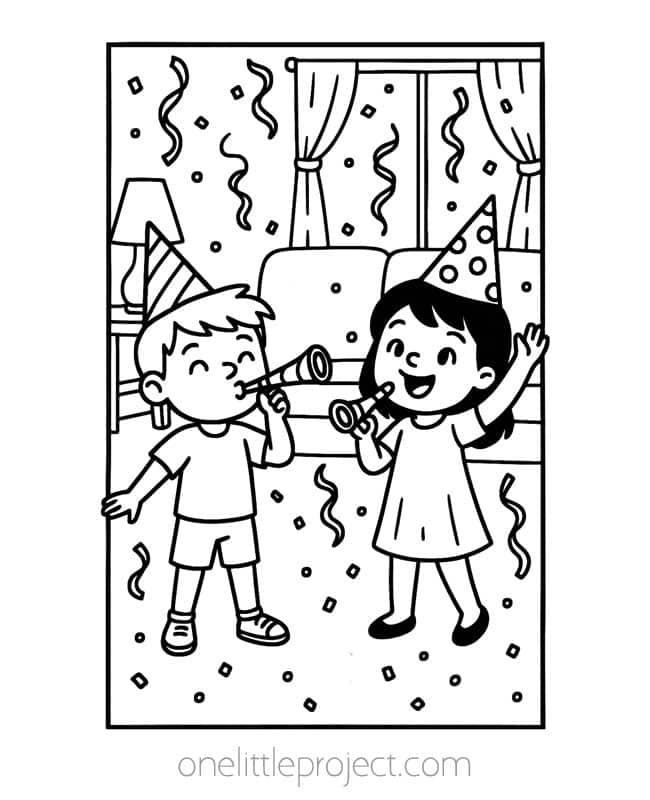 New Years Coloring Pages New Years Coloring Pages - kids party with confetti