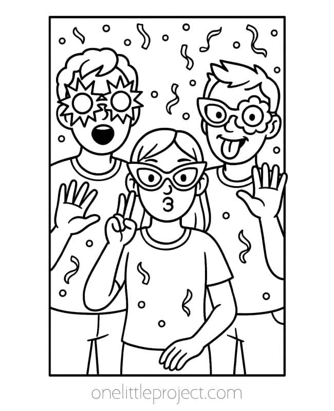 New Years Eve Coloring Pages New Years Eve Coloring Pages - kids wearing party glasses