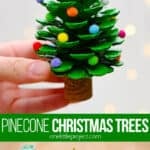 Christmas tree made with a pine cone and pom poms