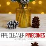 DIY pine cone Christmas decorations with pipe cleaners