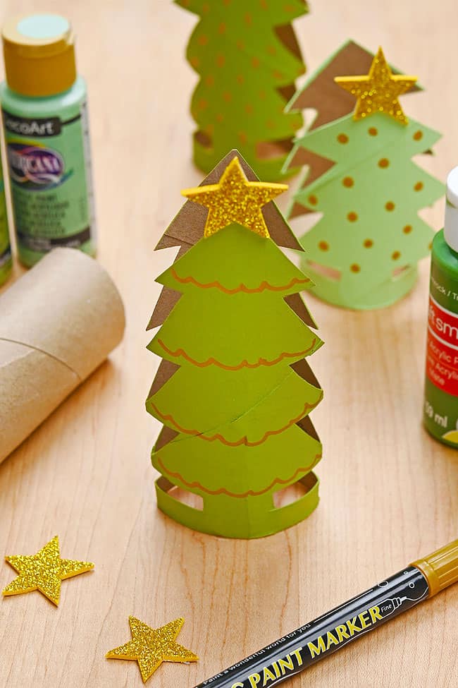 Toilet Paper Roll Tree Craft Toilet paper roll trees with craft supplies to make them