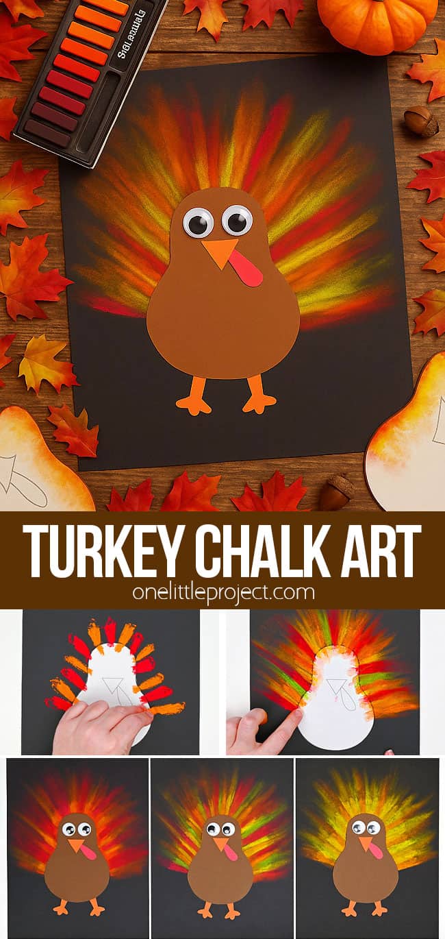 Turkey Chalk Art - Colorful Chalk Pastel Thanksgiving Craft for Kids