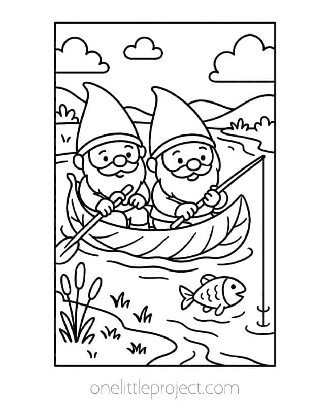 Coloring Pages of Gnomes Coloring Pages of Gnomes - fishing from a canoe
