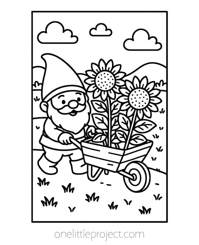 Coloring Pages of Gnomes Coloring Pages of Gnomes - sunflowers in a wheelbarrow