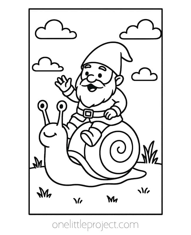 Cute Gnome Coloring Pages Cute Gnome Coloring Pages - riding a snail
