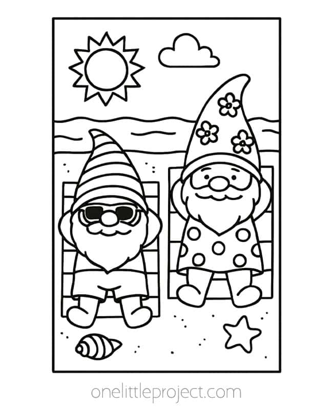 Gnome Color Page Gnome Color Page - lounging at the beach