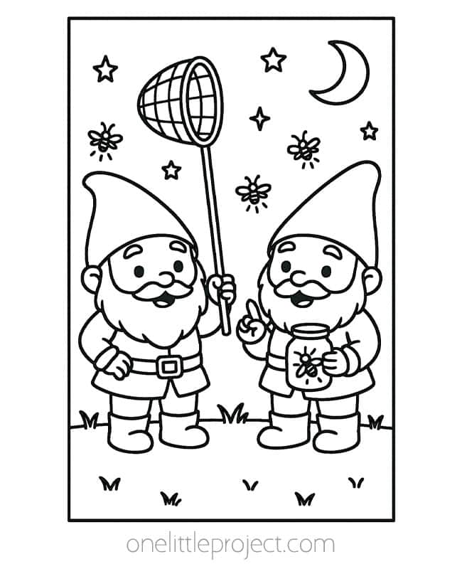 Gnome Coloring Pages Gnome Coloring Pages - catching fireflies