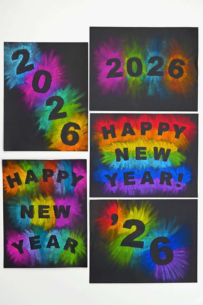 New Years Chalk Art Different colorful versions of chalk art projects for New Year's Eve