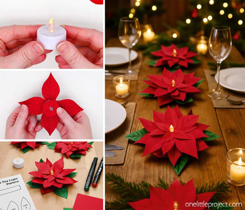 How to Make Paper Poinsettias DIY paper poinsettia tea light