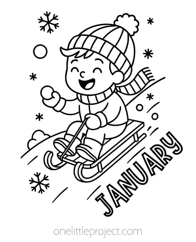 January Coloring Page January Coloring Page - sledding