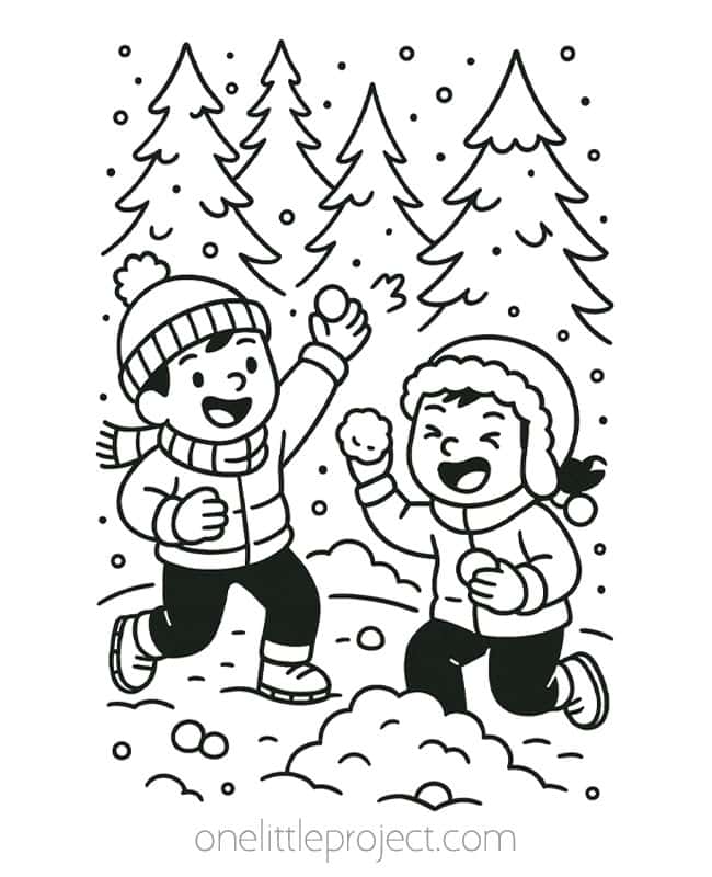 January Coloring Pages January Coloring Pages - snowball fight