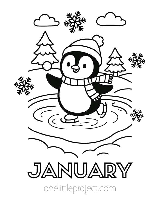 January Coloring Sheets January Coloring Sheets - penguin ice skating