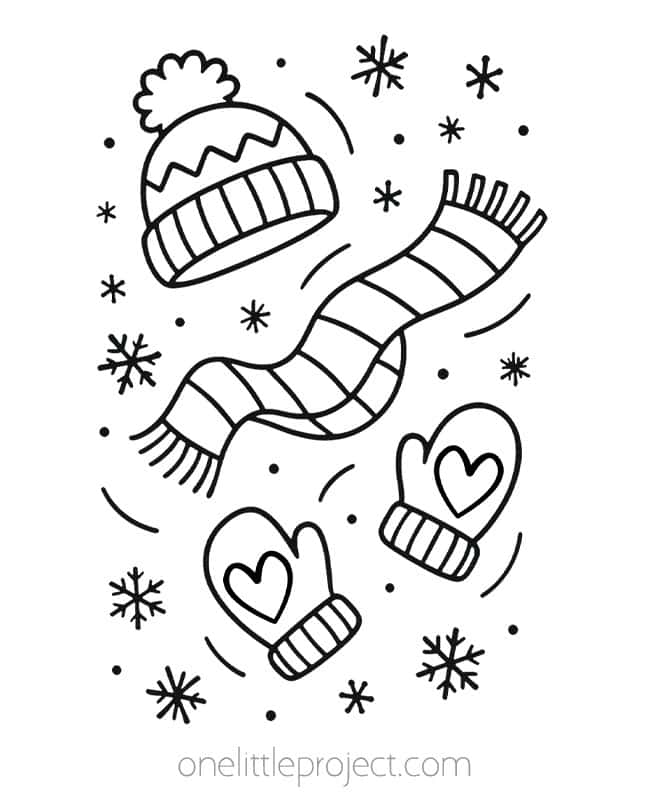 January Coloring Sheets January Coloring Sheets - winter hat, scarf, and mittens