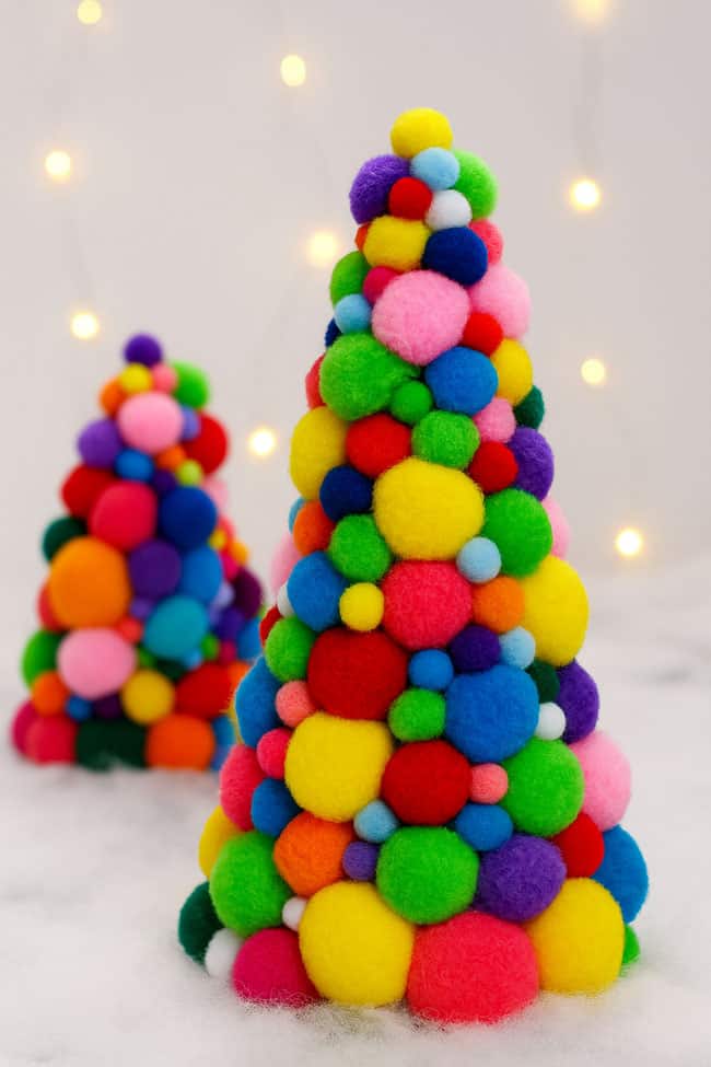 Pom Pom Christmas Tree Craft Colorful rainbow pom pom Christmas tree kids craft