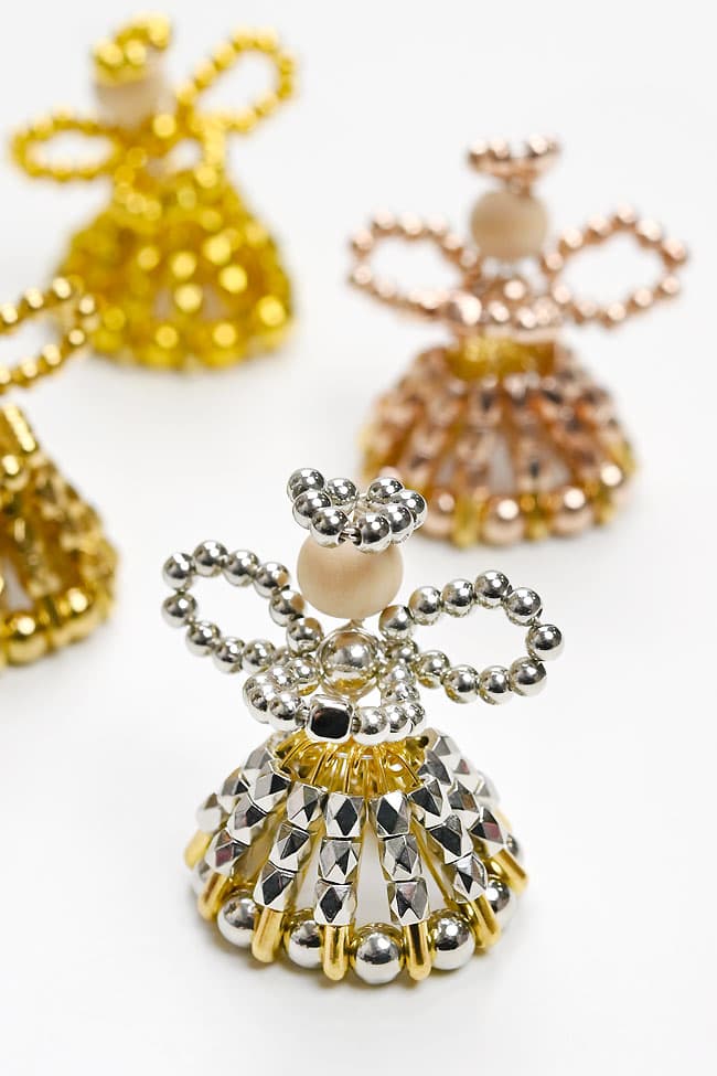 Safety Pin Beaded Angel Shiny safety pin angel decoration made with silver beads