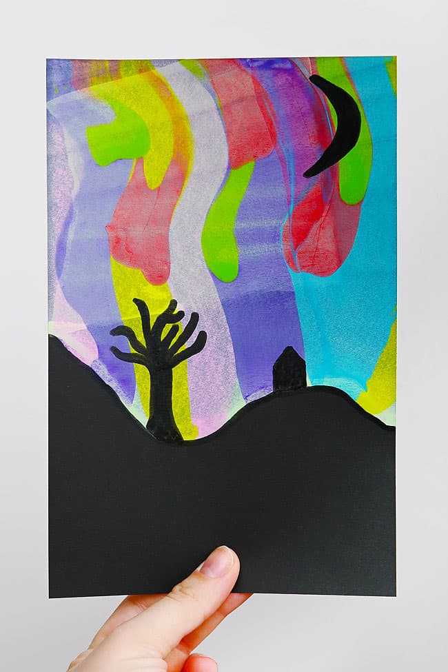 Aurora Borealis Art Project for Kids Colorful aurora borealis art made with acrylic paint and a squeegee