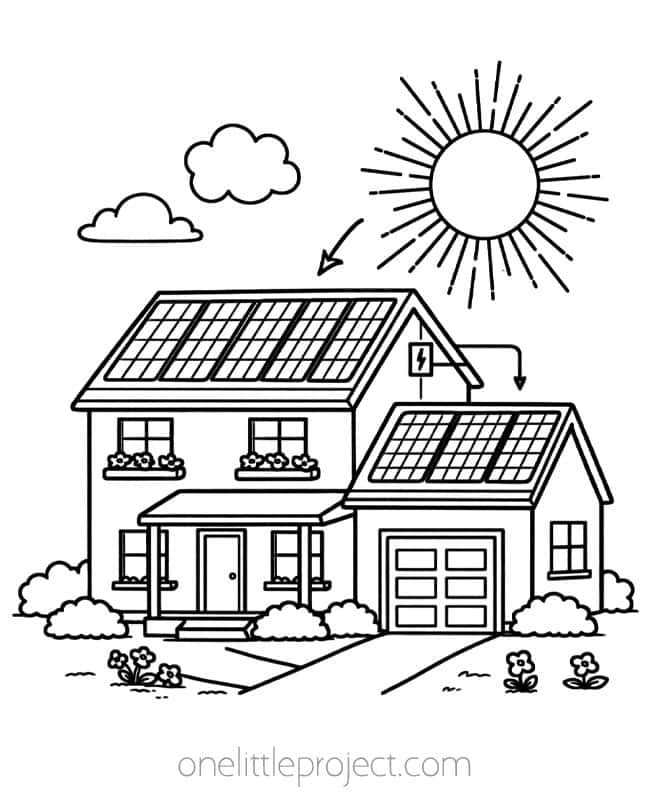 Earth Day Coloring Sheets Earth Day Coloring Sheets - solar panels on roof of house