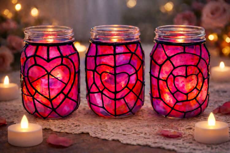 Faux Stained Glass Valentine's Jar