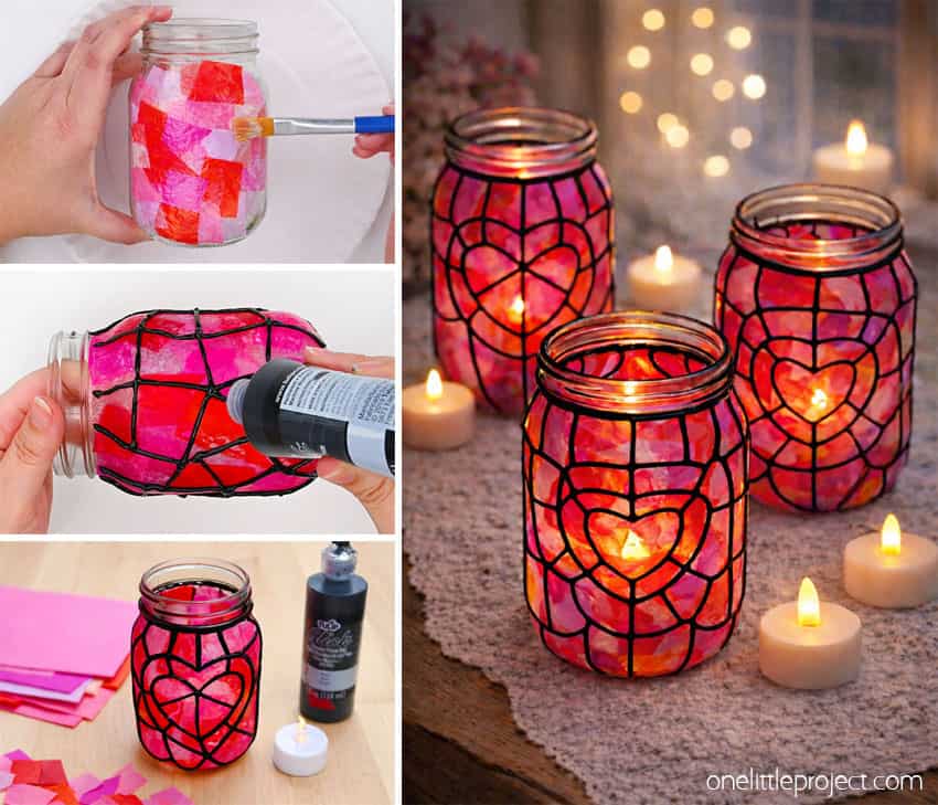 How to Make Valentine Mason Jars DIY Valentine's Day mason jar lanterns