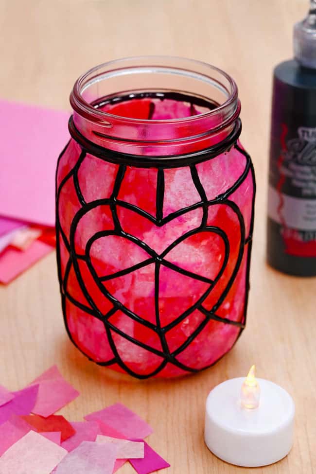 Mason Jar Valentine's Decorations Mason jar Valentines craft beside supplies to make one