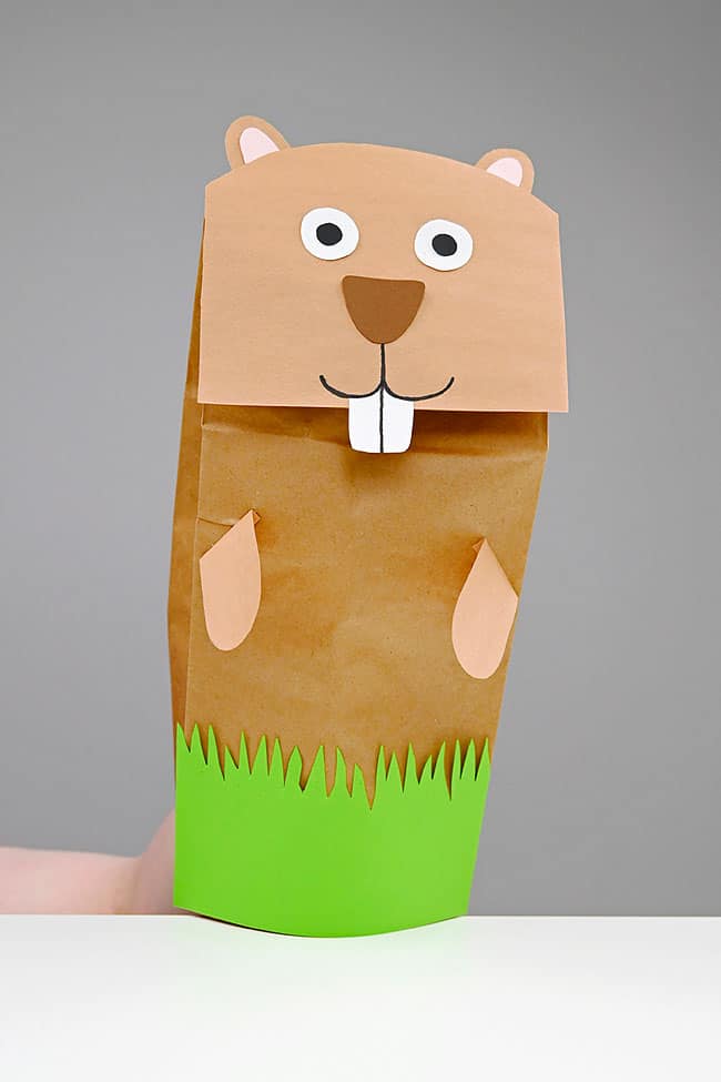 Paper Bag Groundhog Playing with a groundhog hand puppet made from a paper bag