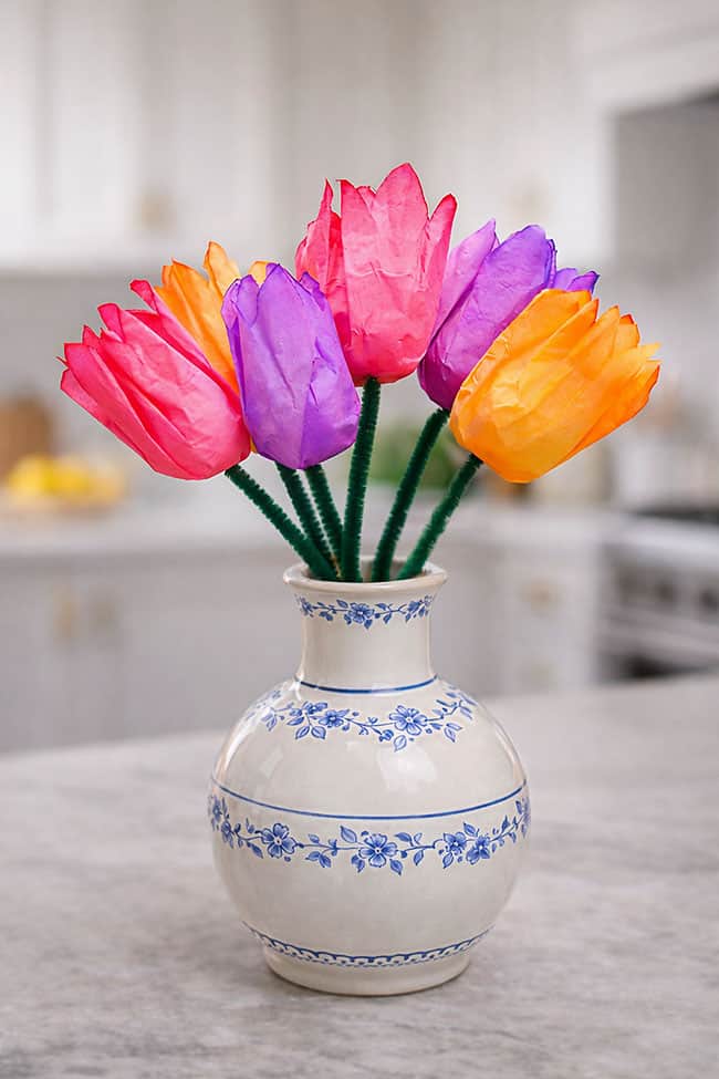 Coffee Filter Flower Craft Coffee filter flowers in a vase