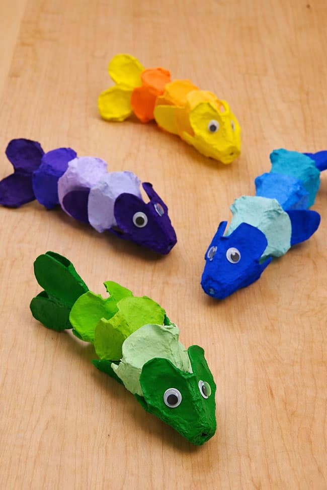 Egg Carton Animals Fish Colorful fish made from egg cartons