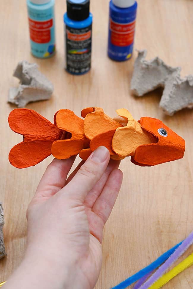 Egg Carton Fish Craft Holding an egg carton goldfish