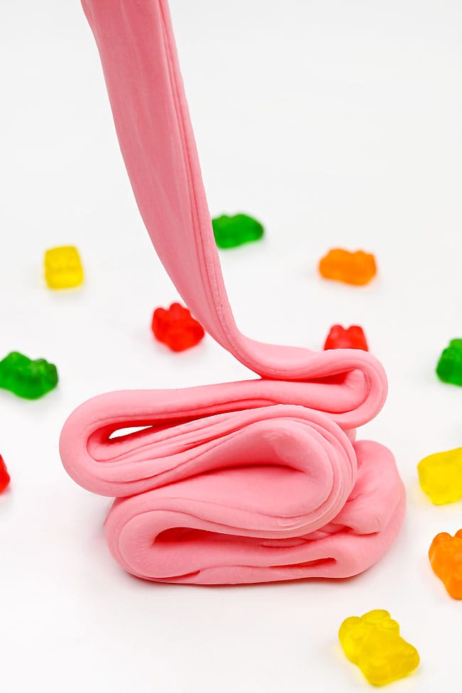 Gummy Bear Slime Recipe Stretching homemade slime made with gummy bears like taffy