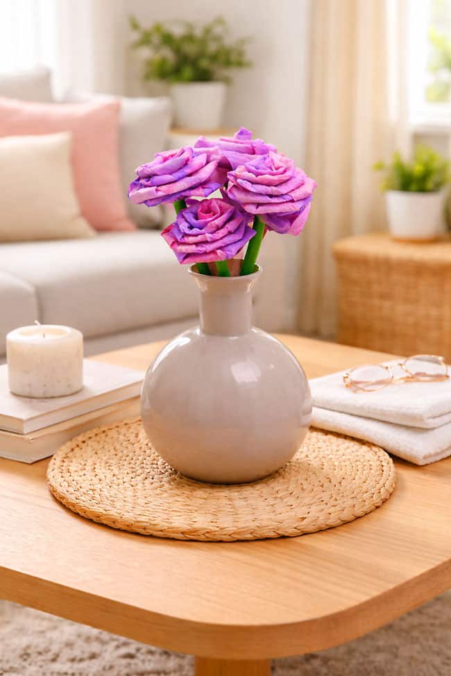 How to Fold a Paper Towel into a Rose Vase of DIY paper roses