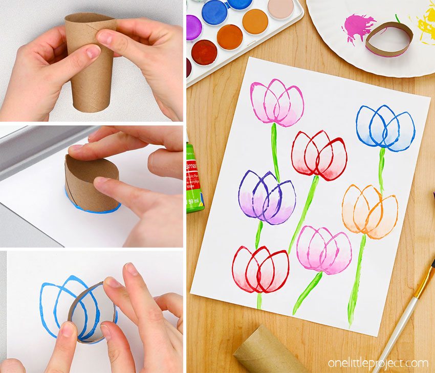 How to Paint Tulips with a Paper Roll DIY paper roll tulip painting