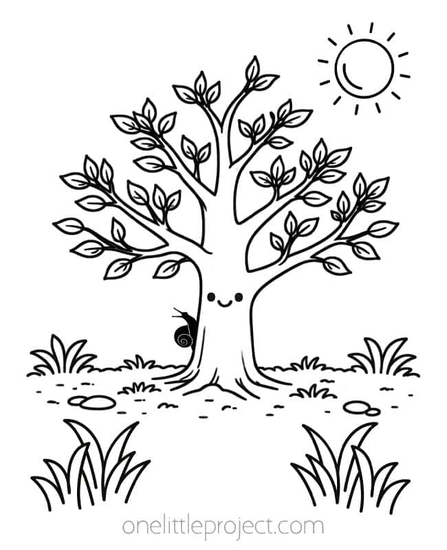 March Color Pages March Color Pages - tree with new spring leaves