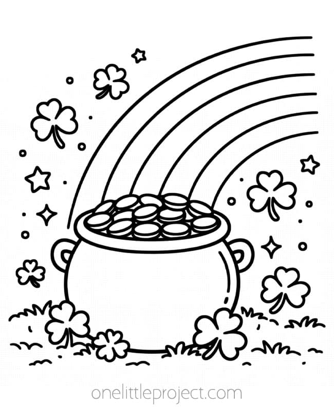 March Coloring Page March Coloring Page - pot of gold at end of rainbow