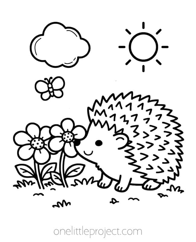 March Coloring Pages March Coloring Pages - hedgehog smelling flowers