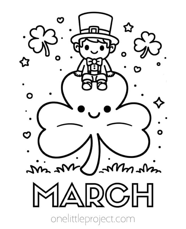 March Coloring Pages March Coloring Pages - leprechaun sitting on a giant shamrock