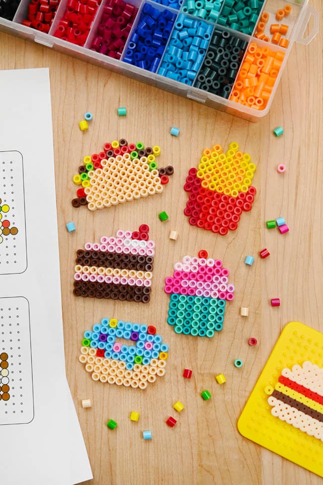 Perler Bead Food Patterns Food Perler bead designs with craft supplies to make them