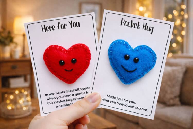 Pocket Hug Felt pocket hearts with free printables