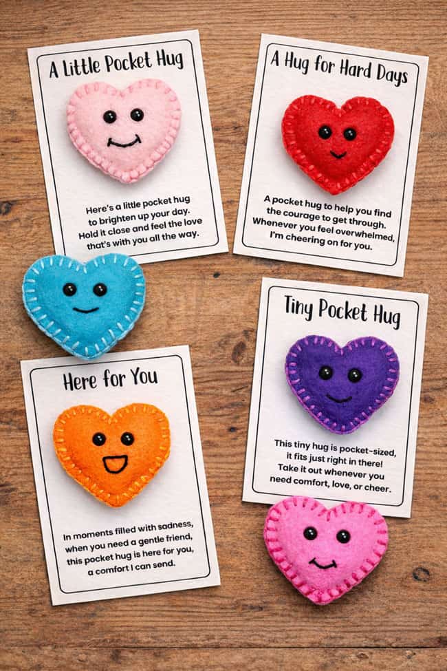 Pocket Heart Colourful pocket hearts on printable pocket hug cards