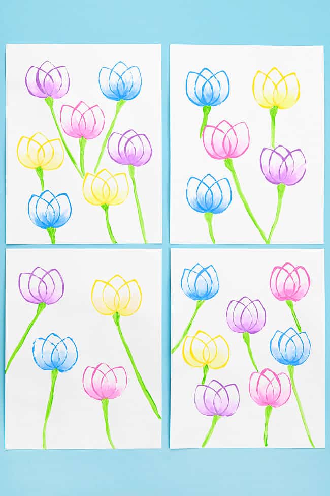 Toilet Paper Roll Flower Painting Different versions of an easy flower painting