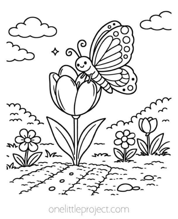 April Coloring Pages April Coloring Pages - butterfly on a tulip