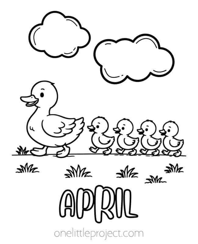 April Coloring Pages April Coloring Pages - mama duck and ducklings in a row