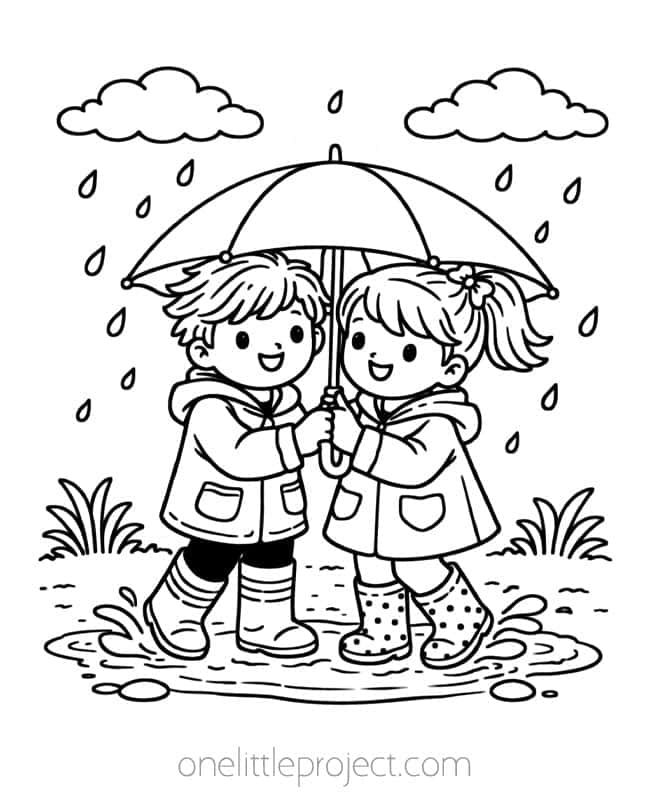 April Coloring Pages April Coloring Pages - kids under an umbrella