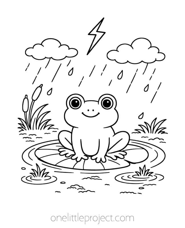 April Coloring Sheets April Coloring Sheets - frog on a lily pad in rain