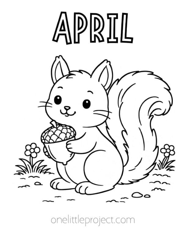 April Coloring Sheets April Coloring Sheets - squirrel holding acorn